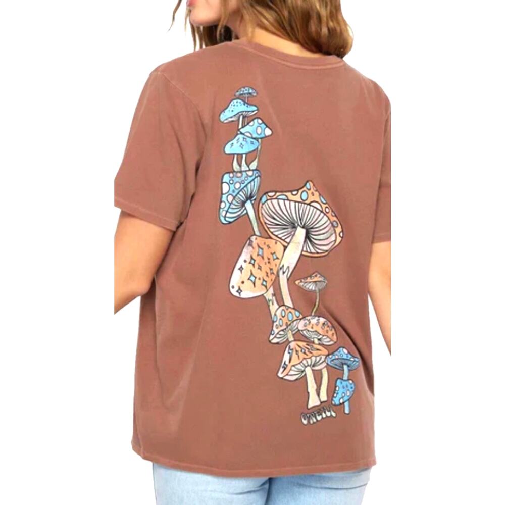 Mushroom Magic T-shirt Women’s S/M O’Neill Boho Retro Earth Tones Grunge Surfer